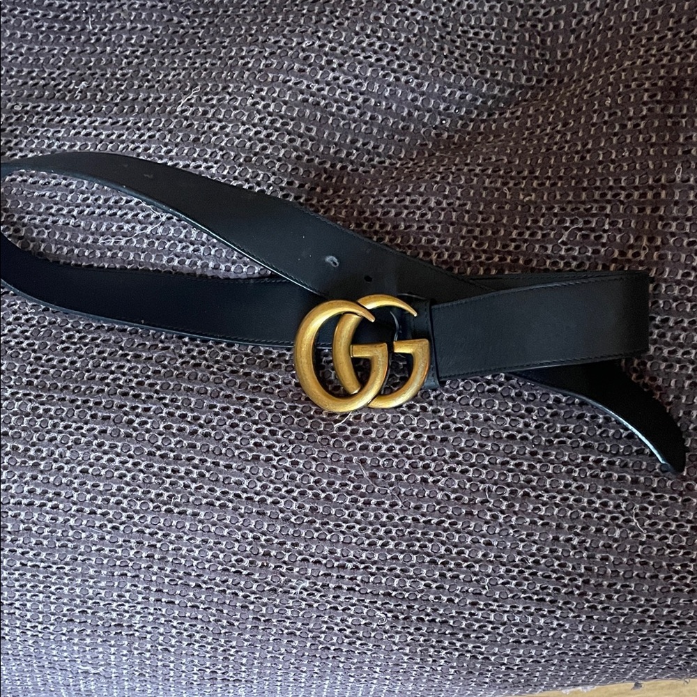 Gucci Black Belt with Gold GG Emblem